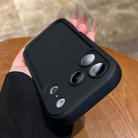 (iPhone 14 noir) Coque de protection souple en silicone liquide, protection d'objectif en caoutchouc dépoli (1/5)