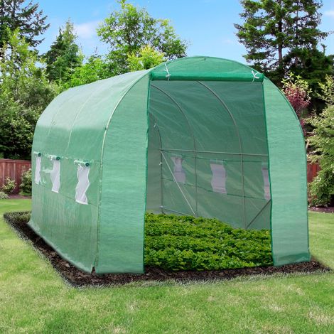 Outsunny invernadero caseta 445x200x200 cm invernadero de jardín con 6 ventanas y cubierta de polietileno PE 140g/m² para cultivar plantas verduras
