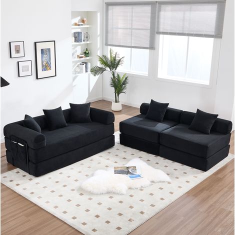 Canapé modulaire 270x180x64 cm noir en velours côtelé avec rangement latéral et fonction couchage (1/5)