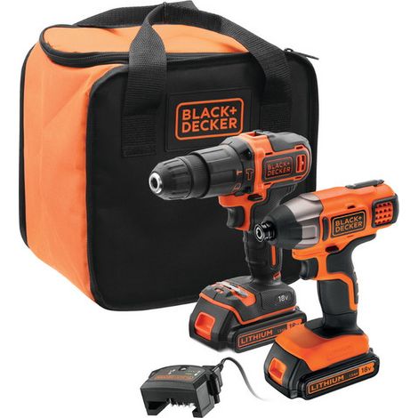 Black+Decker KIT TRAPANO AVVITATORE PERCUSSIONE+AVVITATORE IMP. BCK21S2S-QW 18V 2 batterie 1,5 Ah (1/5)
