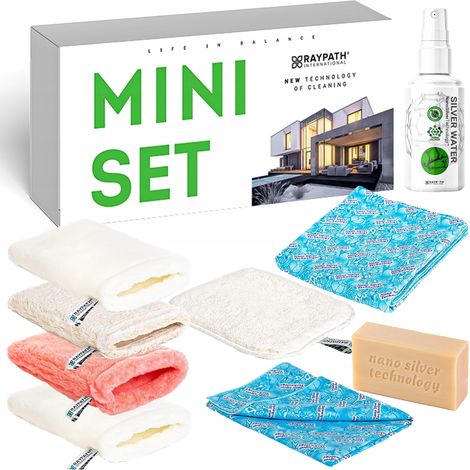 Raypath Mini Set per la pulizia di casa e ufficio, panni per la pulizia al nanoargento e sapone (1/5)