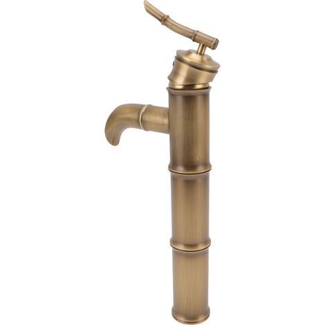 Robinet antique tout cuivre, 3 sections, joint en bambou, robinet de lavabo monotrou, bec biseauté, robinet de lavabo eau chaude/froide (1/5)