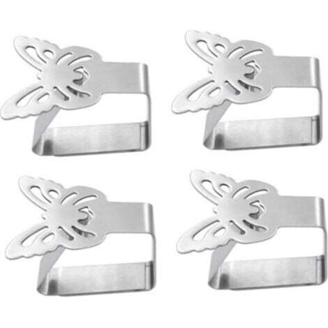 Lot de 4 pinces à nappe en acier inoxydable pinces à nappe pinces à nappe couvertures de support de nappe (papillon) (1/4)