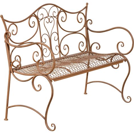Banc de jardin avec accoudoirs design rustique largeur 113 cm en métal marron vieilli 100002943 (1/5)