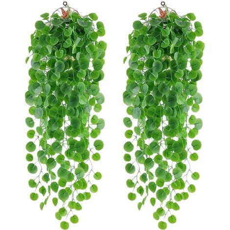 2Pcs Plantes Artificielles Plantes Suspendues Artificielles Faux Feuille Verte Lierre Vigne Plantes Murales Suspendue Faux Lierre pour Jardin, Panier Suspendu, Couloir, Décoration Murale (1/5)