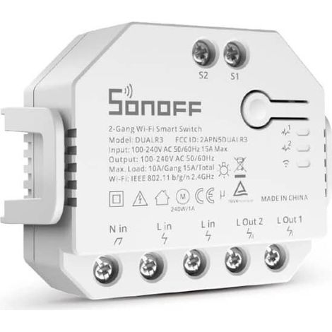 Sonoff interruptor inteligente de medición de energía, dos vías con Relé Dual, 15A, blanco (1/5)