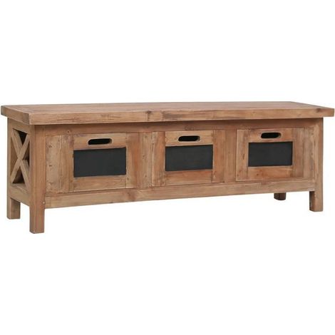 Meuble TV 3 tiroirs acajou massif foncé Kasya 120 cm (1/5)