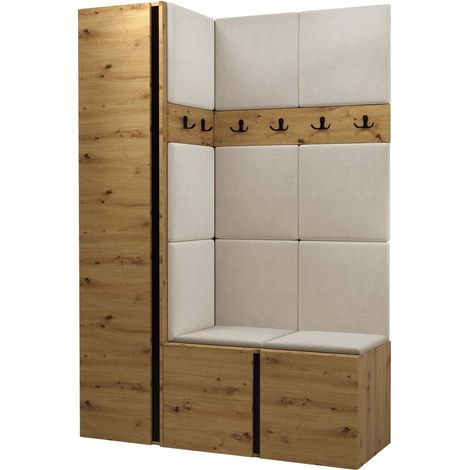 Meuble d'entrée Pinis IX, Chêne Artisan, 186x124x46cm, Tissu, Stratifié, À poser, Murale