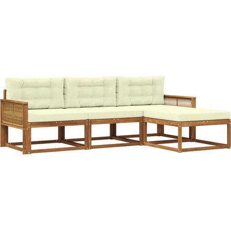 Set di divani da esterno con cuscino 4 pz Salotto da Giardino Naturale e Crema (1/5)