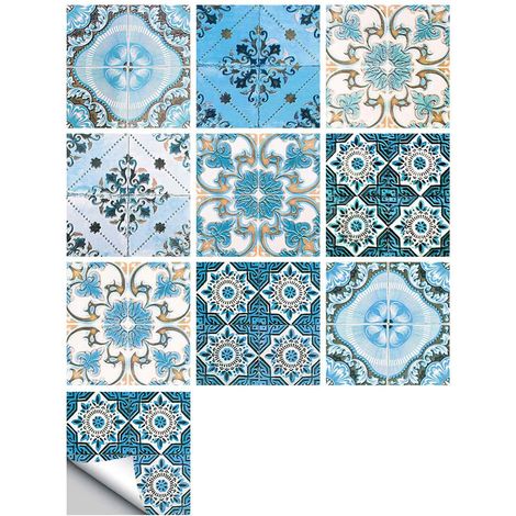 Autocollants Pour Carrelage - PVC Imperméable Mat - Motif Mandala Bleu - 15 x 15 cm - Pour Murs Sols Arrières-Plans De Cuisine Et De Salle De Bain - 20 Pièces (1/5)