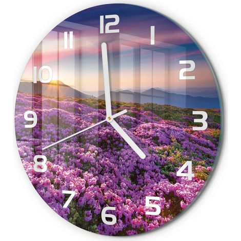 Horloge Murale Ronde Intemporelle Verre Trempé Silencieuse Design Élégant Fleurs dans les montagnes fi 30 cm (1/5)