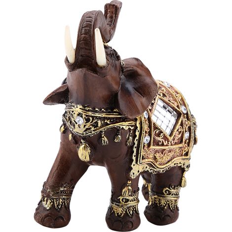 Statue d'éléphant porte-bonheur Feng Shui en bois veiné, sculpture, figurine de richesse, cadeau, décoration intérieure (L) (1/5)