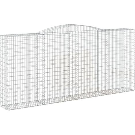 Cerca de jaula de gaviones Muro de contención arqueado 400 x 50 x 180/200 cm hierro galvanizado Plata 020040092
