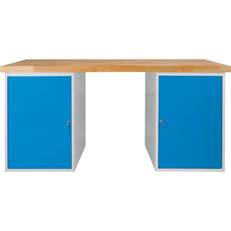 ADB Werkbank Werktisch 1500x750x50 mm 2 Stahlblechschränken Arbeitsplatte (1/5)