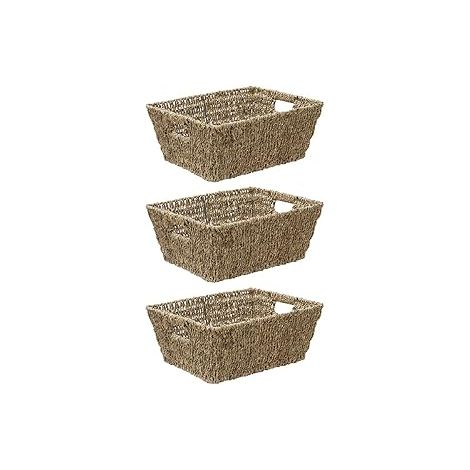 Hand Woven Seagrass Rectangular Storage Basket, Set of 3, Large (1/4)