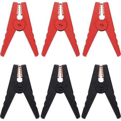 6 Pièces Pinces Crocodiles de Batterie de Voiture, Pinces Crocodiles de Batterie isolées 100A, Pinces de câble de Cavalier pour Bateau de véhicule (1/5)