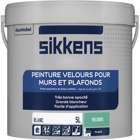 Peinture blanche velours 5L – Finition opacité élevée – Qualité air intérieur Ecolabel – Temps de séchage 1h – Recouvrable après 6h (1/8)