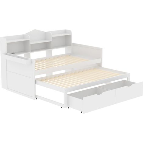 GagaLit sofa bois gris 90x200 cm avec lit gigogne, tiroirs et USB (1/5)