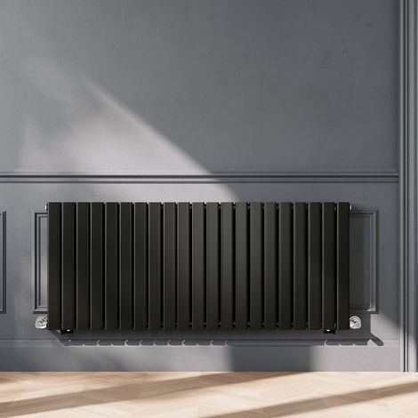 ELEGANT 600 x 1428mm Black Horizontal Radiator Designer Double Panel Flat Panel Rads