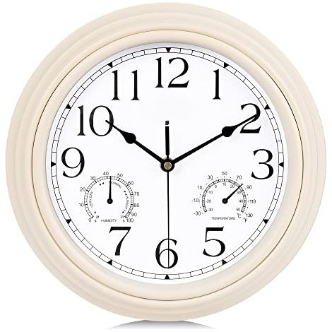 Horloge Murale avec Thermomètre et Hygromètre Pendule Rétro pour Salon Cuisine 30cm (Blanc) (1/5)