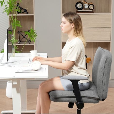 Bürostuhl aus Polyester Grau 76x70x85-97 cm, klappbare Armlehnen, 63 cm Sitzbreite, Wippfunktion, 360° drehbar (1/5)