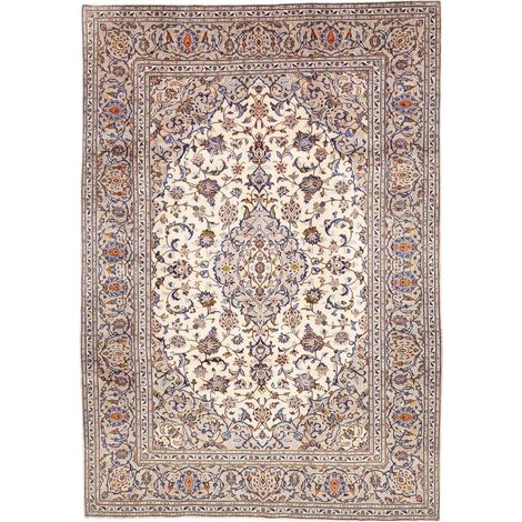 Tapis d'orient 204 x 298 cm, motif oriental, noué à la main en laine, artisanat iranien, crème, beige et bleu (1/5)