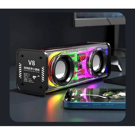 Enceinte mécanique transparente (noire) avec caisson de basses à double diaphragme sans fil Bluetooth 5.0 (1/5)