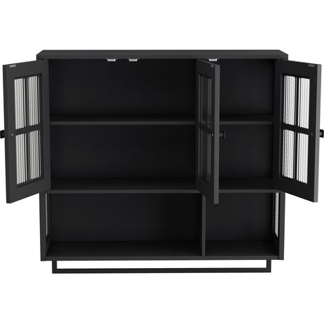Armario mural de baño negro con 3 puertas, MDF y vidrio templado, 88 x 26 x 82,5 cm (1/5)