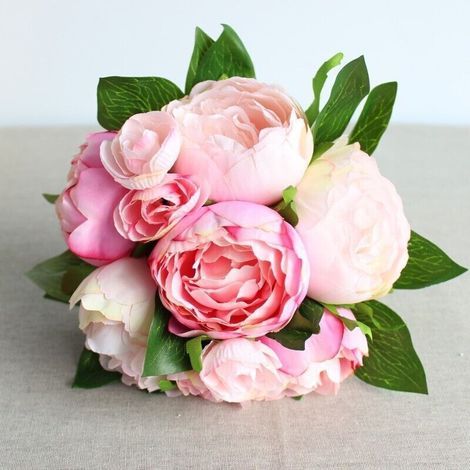 Peony Bouquet 32cm - Artificial Silk Flowers - 9 Flowers (Light Pink) (1/5)