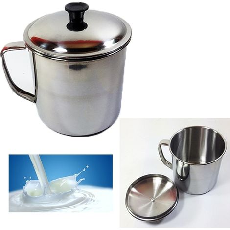 TrAdE Shop Traesio - Bricco Bollilatte Con Coperchio 10cm Contenitore Latte Caffè Acciaio Pentolino -