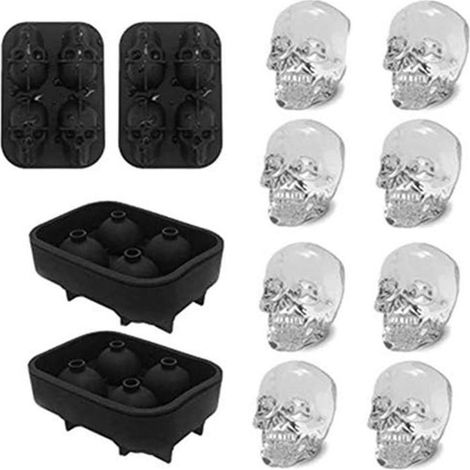HOXILEELEOMoule del cubo di ghiaccio del cranio,2 parti di tè cubo di ghiaccio super flessibile del cranio del silicone del cubo di ghiaccio della muffa del cranio, 3D whisky. (1/5)