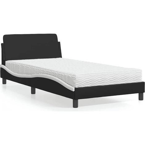 Bett mit Matratze "Dover" Schwarz und Weiß 100x200 cm Kunstleder (1/5)