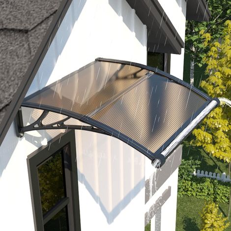 Outdoor Door Awning 120 x 100 cm Canopy with Drainage for Terrace Anti-UV rain wind snow, polycarbonate 5 mm, impact-resistant, anti-rust ABS bracket, for windows, balconies, terraces (1/5)
