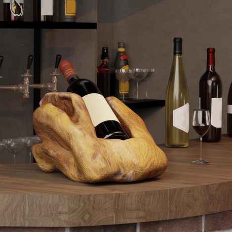 Porte-bouteilles de vin vintage en bois massif, idéal pour un bar, un salon ou une cuisine. Bois naturel, porte-bouteilles à cuve unique de forme irrégulière.