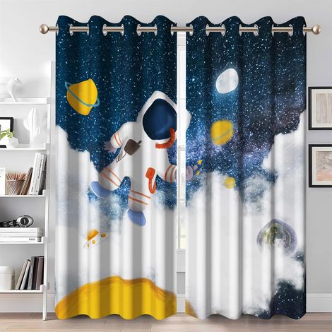 Rideaux occultants 117x183cm Espace Outer Space - Motif Astronaute Amusant et mystérieux - Rideaux occultants pour Chambre d'enfant - Décoration Thermique Isolante - 2 Panneaux - 117L X 183H cm (2 Pan (1/5)