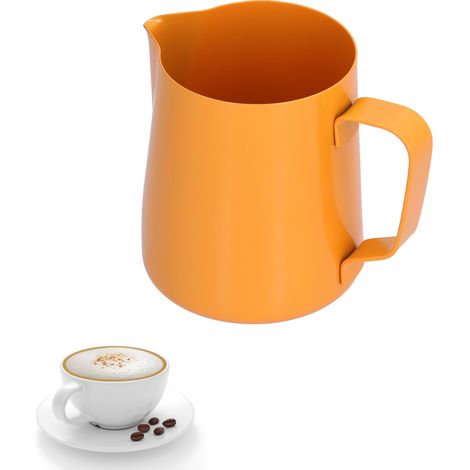400-ml-Latte-Art-Becher aus teflonbeschichtetem Edelstahl, Latte-Art-Kanne, Latte-Art-Kaffeemaschine, Kaffeebesteck, orange (1/5)