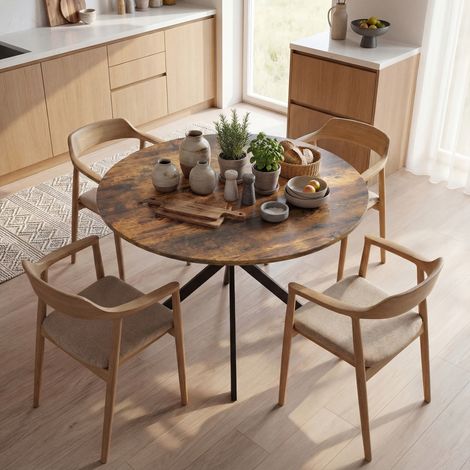 Table ronde 4 personnes Table cuisine style industriel pieds en acier salle à manger Cuisine Rustique-(Ha) - Couleur: Marron (1/4)