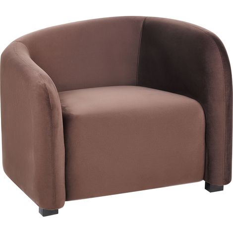 Armchair Dark Brown Velvet Upholstered Curved Backrest Shape Modern Living Room Furniture VELTADA
