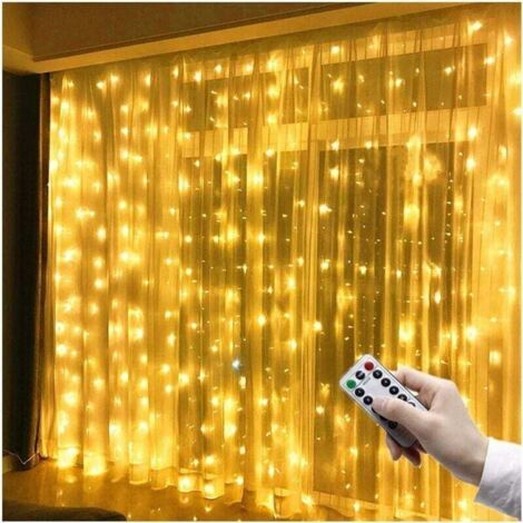 Rideau lumineux LED 3 m x 3 m, 300 LED, USB, étanche, 8 modes, lumière blanche chaude pour décoration de fête, de mariage, d'anniversaire, de jardin, de fenêtre, intérieur et extérieur (1/5)