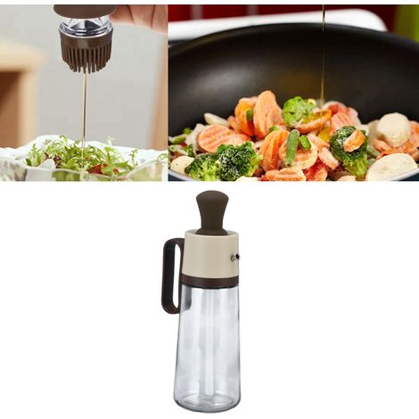 Distributeur d'huile avec brosse et mécanisme de versement intégrés, flacon doseur en verre anti-goutte, idéal pour la cuisine et la maison, pour l'huile de sésame, la sauce soja, le vinaigre et autre (1/5)