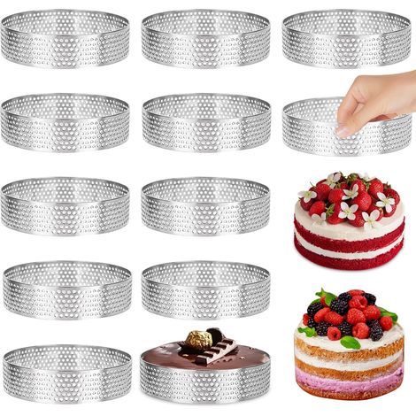 Tart Mould 8 cm – Set of 12 Stainless Steel Pastry Circles, Round Perforated Pie Circles, Dessert Rings for Pies Mousses Quiches Muffins (1/5)