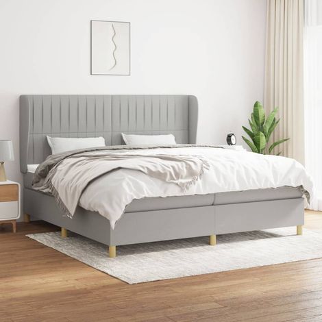 Lit à sommier tapissier avec matelas - Cadre De Lit Moderne: King Size - Lit Double - Gris clair 200x200cm Tissu Chic-718364 (1/5)