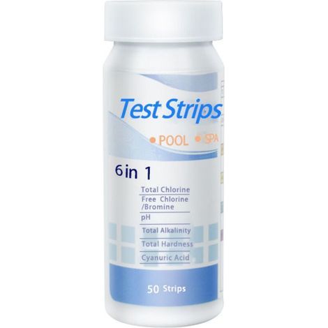 6 en 1 Bandelettes Piscine Brome Spa, Languettes Ph Piscine Bandes Test Qualité d'eau sur Chlore Brome Alcalinité Acide Cyanurique Dureté du Liquide Testeur Générale (100pcs) (1/5)