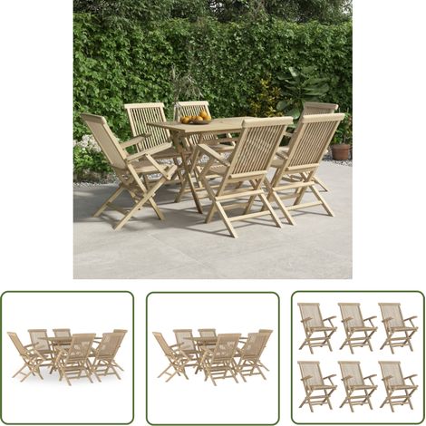 The Living Store Salon de jardin 7 pcs gris bois de teck solide - Salon De Jardin - Mobilier De Jardin - Set De Table - Chaises Pliantes - Bois De Teck (1/5)