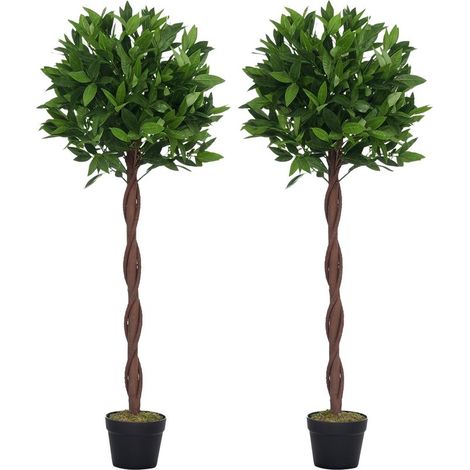 Lauriers artificiels topiaires 1,20H m - Lot de 2 lauriers Boules artificiels - 741 Feuilles réalistes par Pied - Tronc Liane - Pot Inclus Noir Vert (1/5)
