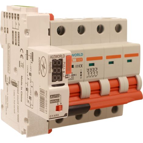 MCB Interruttore Magnetotermico Trifase Con Riarmo Automatico, Curva D 4P 5M 10000A AC 400V PB8H, 3 Tentativi (10s/60s/300s), Corrente Disponibili 16A 20A 25A 32A 40A 50A 63A  (D25A)