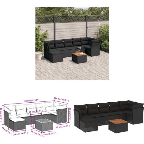 8-tlg. Garten-Sofagarnitur mit Kissen Schwarz Poly Rattan - Gartensorte - Esszimmergarnitur - Lounge Möbel - Outdoor Furniture - Gartenmöbelset - Home & Living (1/3)