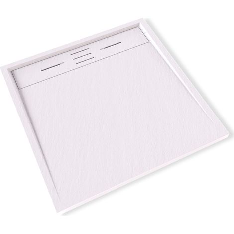 HIEMAL Receveur de douche 80 x 80 cm résine Blanc aspect ardoise + bonde incluse - Salle de bain