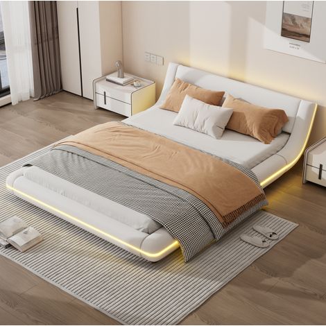 Bett Bettgestell LED Beleuchtung 140x200 PU Weiß HAVRYA (1/5)