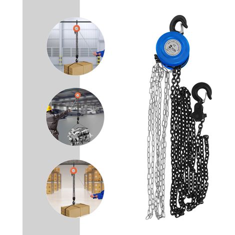 Hand Chain Hoist Manual Operated Crane Chain Hand Hoist with 3m/9.84ft Chain 2T for transportation, factories, farms, garages, warehouses, shipbuilding